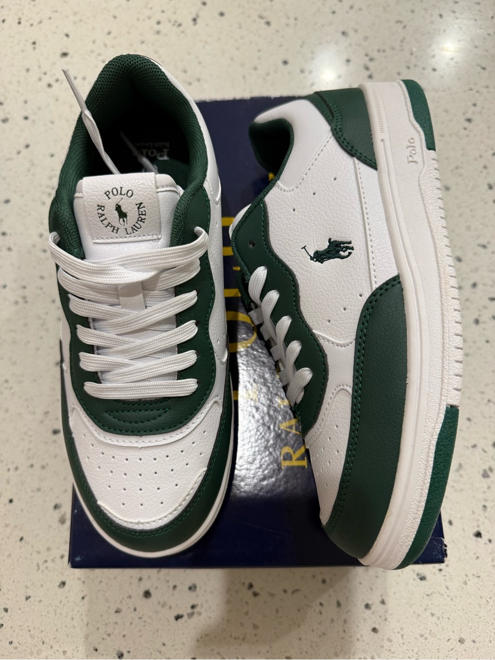 New boys Polo Ralph Lauren White and Green Sz 5 Youth shoes